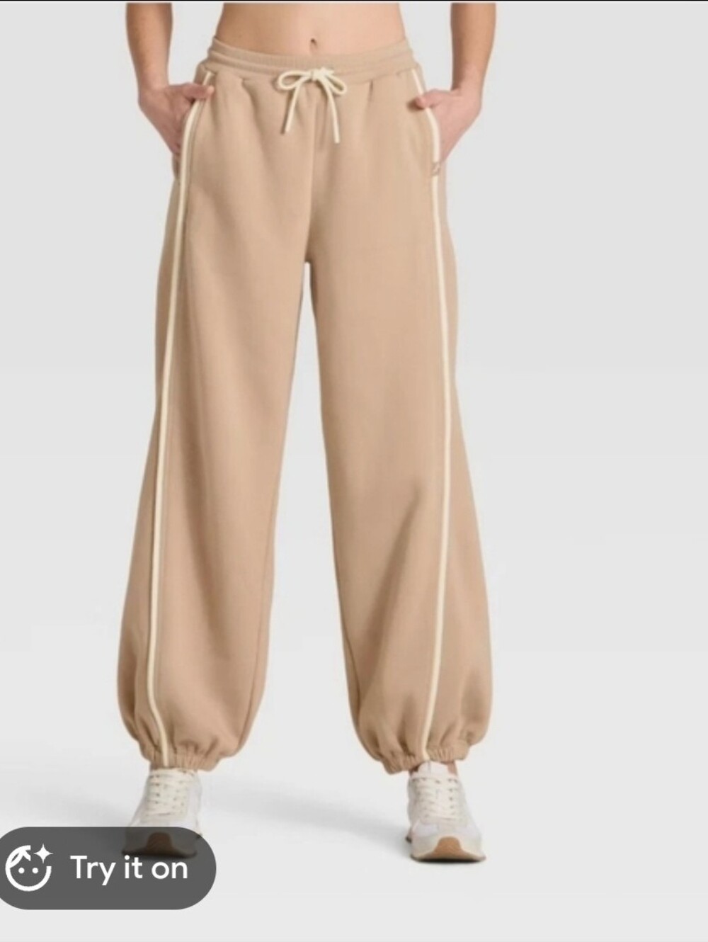 0475 JoyLab Womens Tan Jogger Pants with White Trim